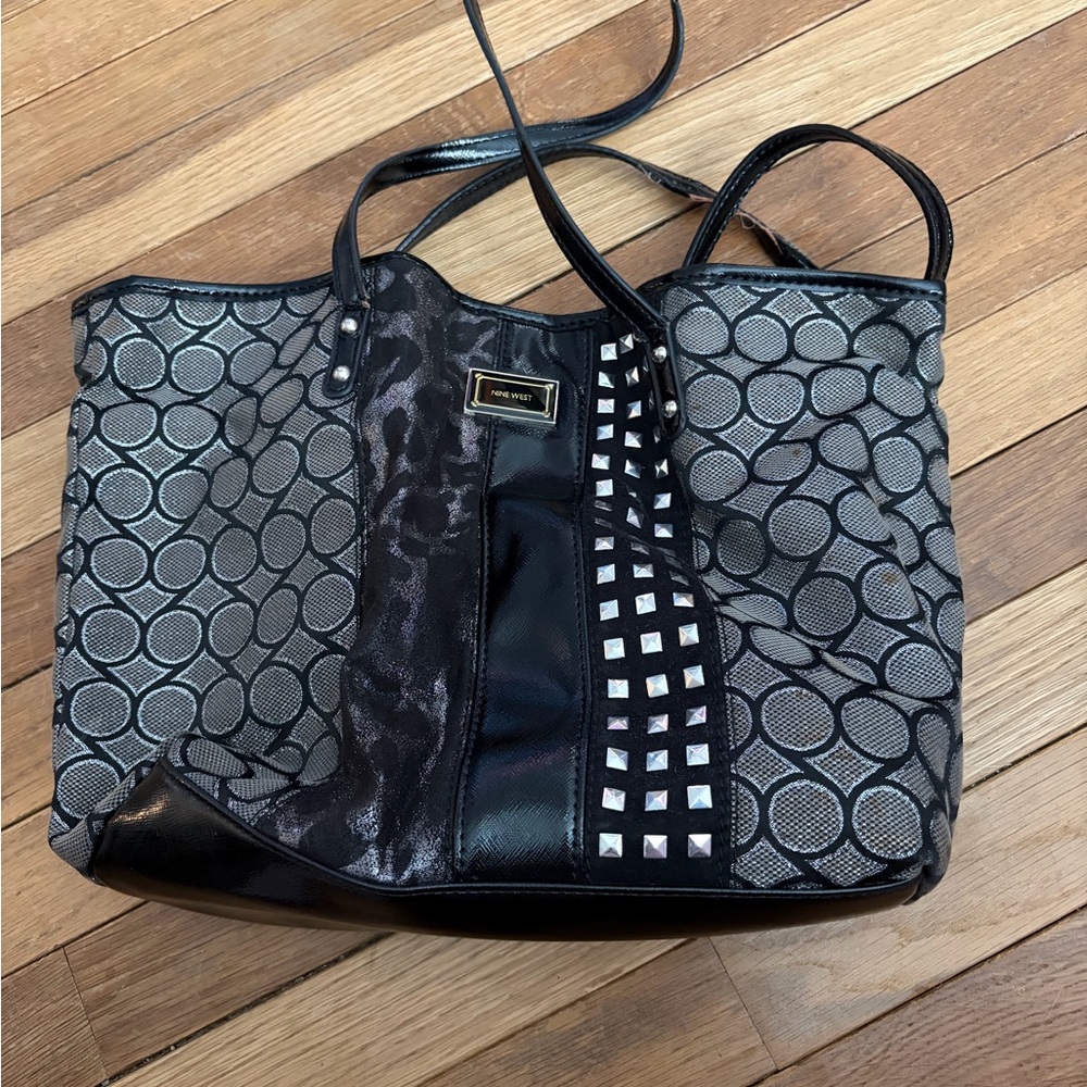 Nine West Black and Silver Patterned Tote